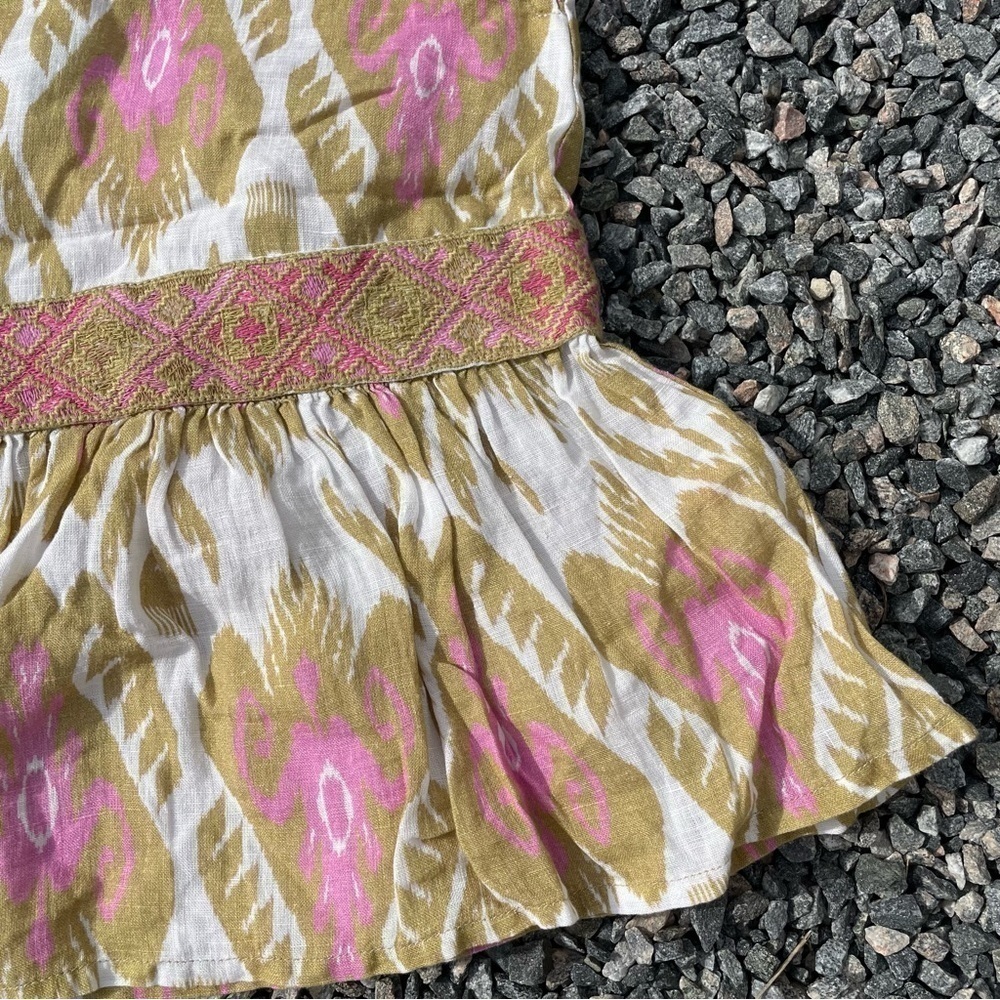 🥒 Nimo With Love Anthropologie Bouganvilla Linen Natural Print Mini Dress XS - Picture 10 of 10